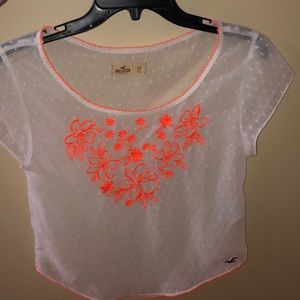 Hollister Sheer white top with orange detailing